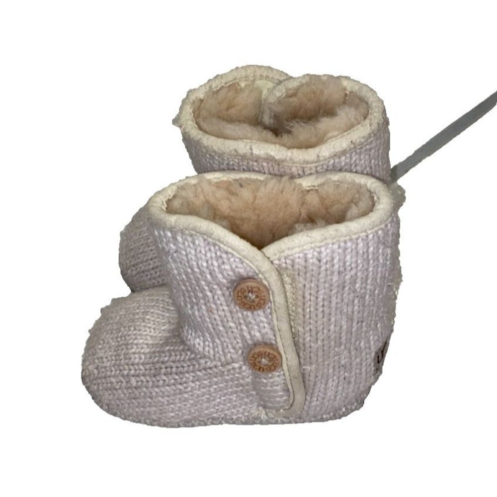 Baby UGG Purl Size 2/3 Knit Ivory Booties Wool Shearling Lined Boot Buttons